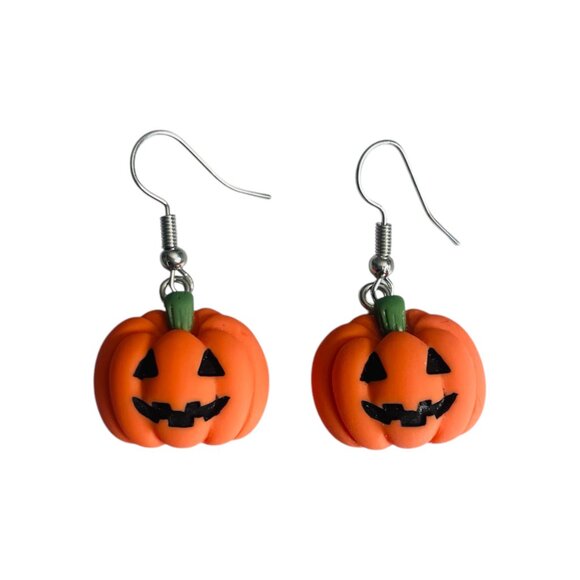 Happy Face Pumpking Small Drop Earring - Picture 3 of 4